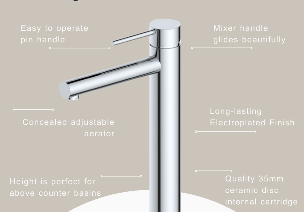 Indigo Alisa Tower Basin Mixer Chrome product features | The Blue Space