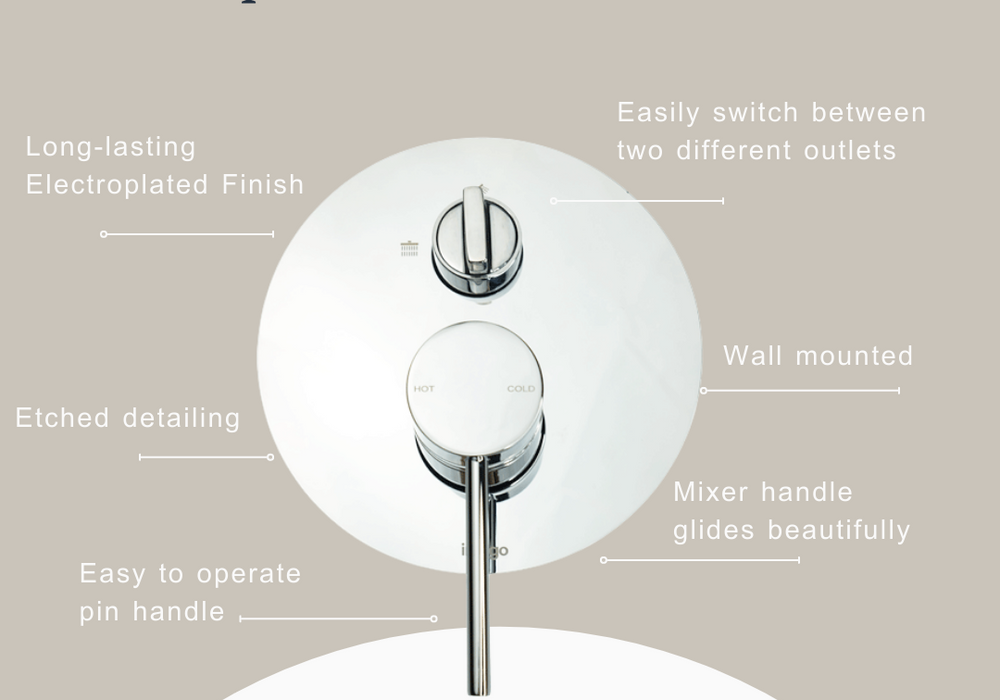 Indigo Alisa Bath/Shower Mixer With Diverter Chrome product features | The Blue Space