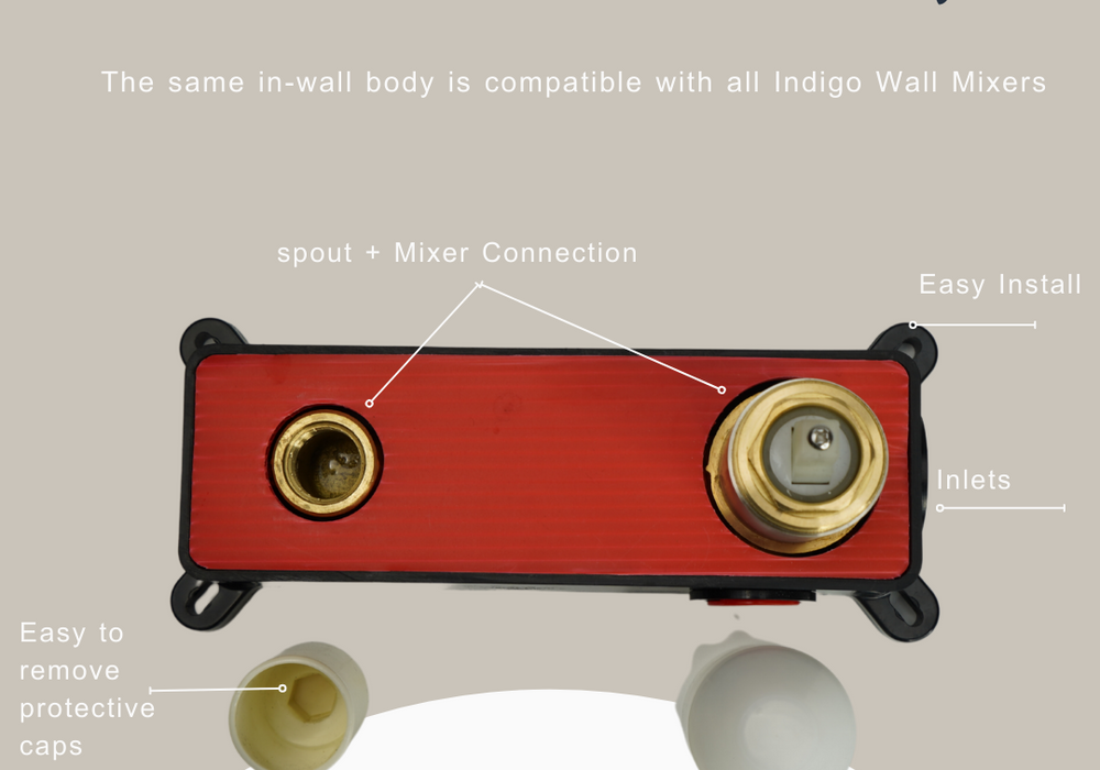 Indigo Alisa Wall Basin/Bath Mixer 180mm Chrome | Universal in wall body at The Blue Space 