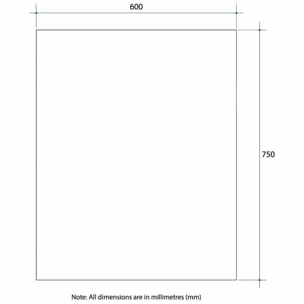 Technical Drawing: JS6075GT Thermogroup Rectangle Polished Edge Mirror with Demister - Glue