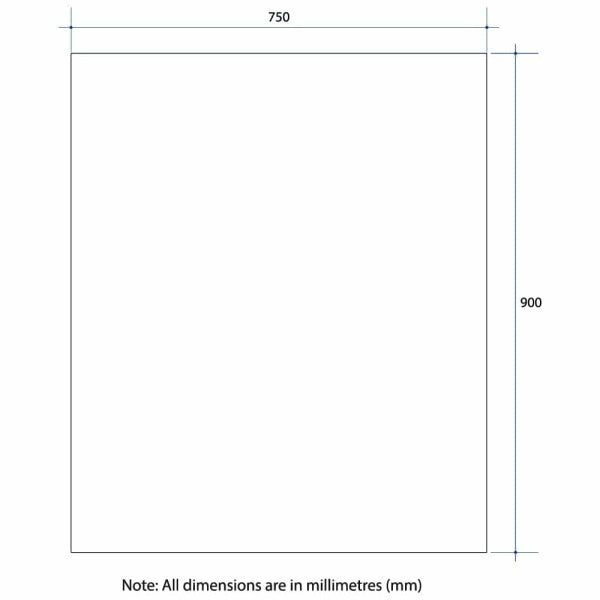 Technical Drawing: JS9075GT Thermogroup Rectangle Polished Edge Mirror