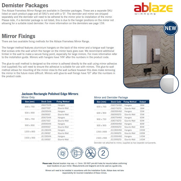 Product Features: Thermogroup Rectangle Polished Edge Mirror with Demister - Glue