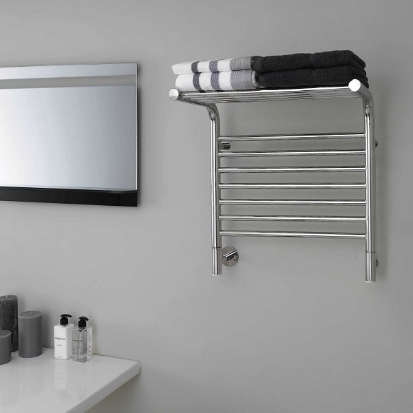 Thermogroup 7 Bar Jeeves Heated Towel Shelf 620w x 555h x 326d - Polished SS in modern bathroom design | The Blue Space