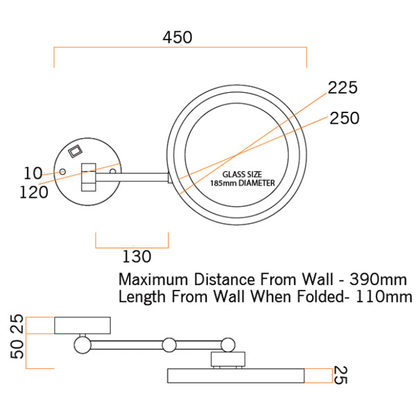Thermogroup Ablaze 3x Magnifying Mirror with Cool Light Matte Black Technical Drawing - The Blue Space