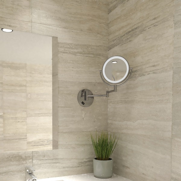 Thermogroup Ablaze Lit Magnifying Mirror 1x & 8x Mag - Chrome in modern bathroom design | The Blue Space