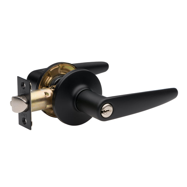 Lane Avalon Entrance Lever Door Handle Set On Round Rosette Matte Black