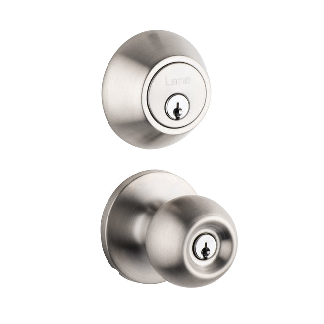 Lane Bala Security Knob Door Handle Set Round Rosette Satin Stainless Steel