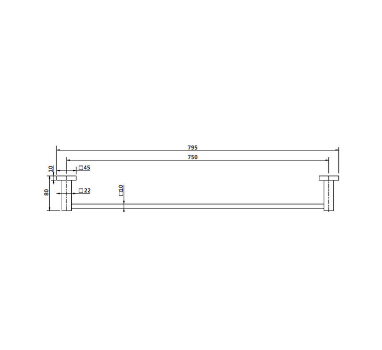 Technical Drawing: Luxe Single Towel Rail Matte Black 750