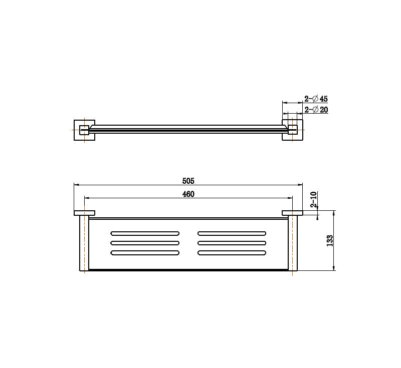 Technical Drawing: Luxe Metal Shelf Matte Black