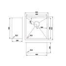 Technical Drawing: Single Bowl Sink - Round Corner, Round Waste Gun Metal