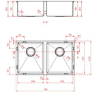 Technical Drawing: Double Bowl Sink, Round Corner Round Waste