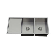 Modern National Double Bowl Sink, Round Corner Round Waste - Left Or Right Drainer | The Blue Space