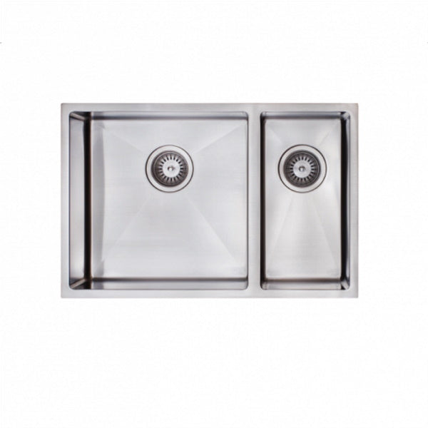 Modern National 1 & 1/2 Double Bowl Sink, Round Corner Round Waste | The Blue Space