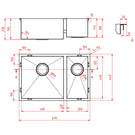 Technical Drawing: 1 & 1/2 Double Bowl Sink, Round Corner Round Waste