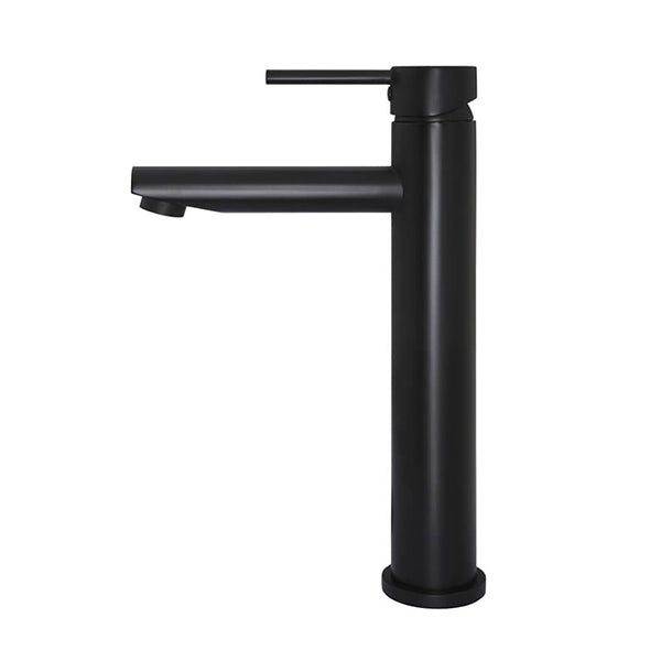 Meir Round Tall Matte Black Basin Mixer Side View - The Blue Space
