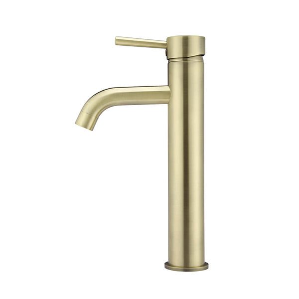 Meir Round Tall Tiger Bronze Basin Mixer with Curved Spout Side View - The Blue Space