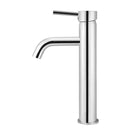 Meir Round Tall Chrome Basin Mixer with Curved Spout Side View - The Blue Space