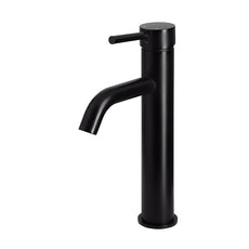 Meir Round Tall Matte Black Basin Mixer Tap with Curved Spout - The Blue Space