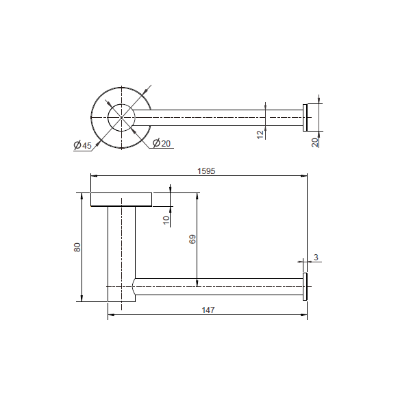 Technical Drawing: Mirage Toilet Paper Holder Chrome