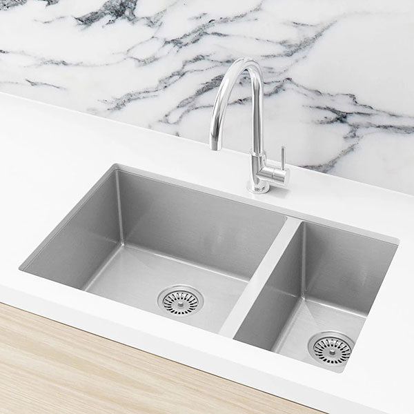 Meir Kitchen Sink Double Bowl 670mm x 440mm Brushed Nickel - The Blue Space