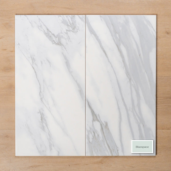 Kings Marble Carrara White Satin Cushioned Edge Ceramic Tile 300x600mm