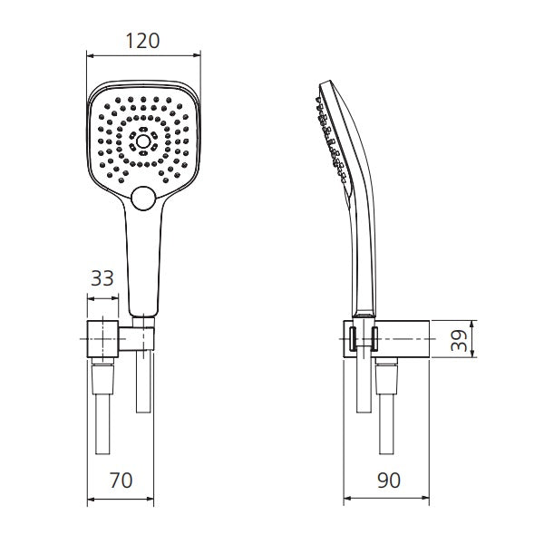 Monaco Hand Shower on Bracket Technical Drawing - The Blue Space