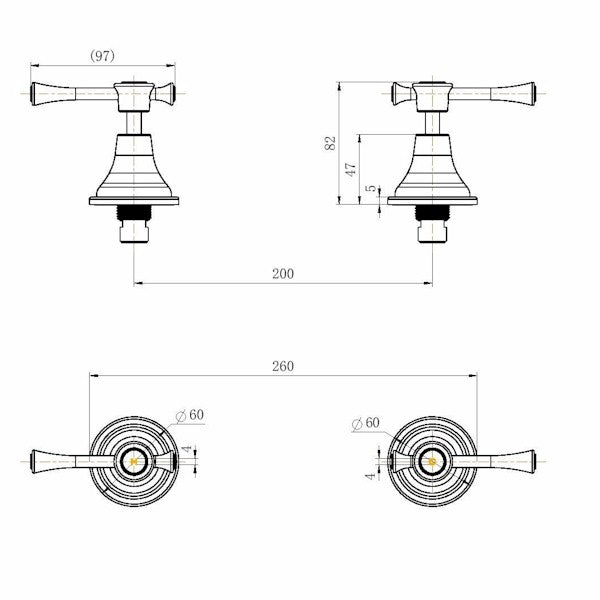 Technical Drawing: Montpellier Wall Assemblies 1/4 Turn Chrome