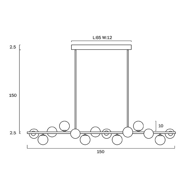 Technical Drawing - Telbix Moran G9 14 Light Pendant Black
