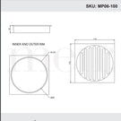 Technical Drawing - Meir Square Floor Grate Shower Drain 100mm Outlet