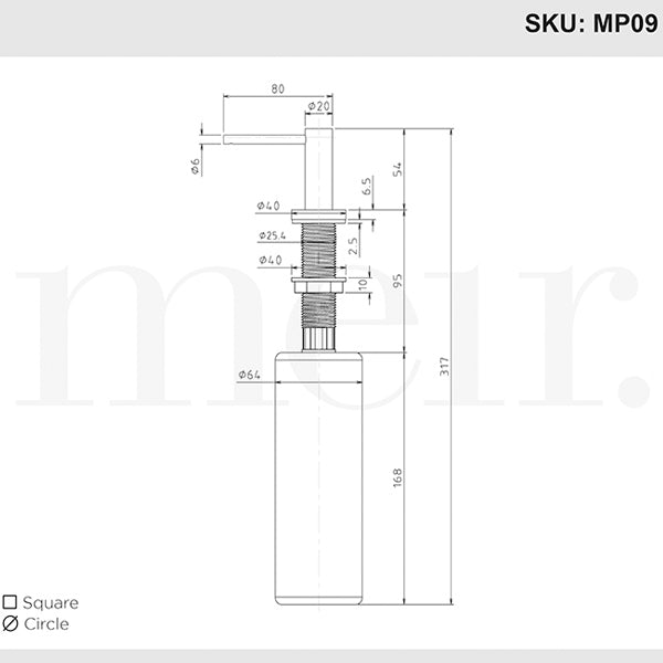 Meir Round Matte Black Soap Dispenser Dimensions - The Blue Space