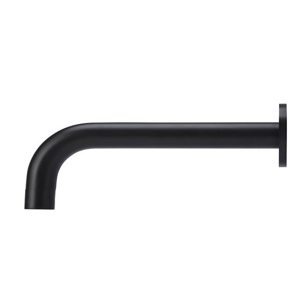 Meir Matte Black Round Curved Wall Spout 200mm Side View