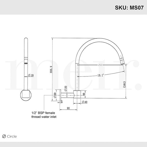 Meir Round Matte Black High Rise Spout Dimensions - The Blue Space