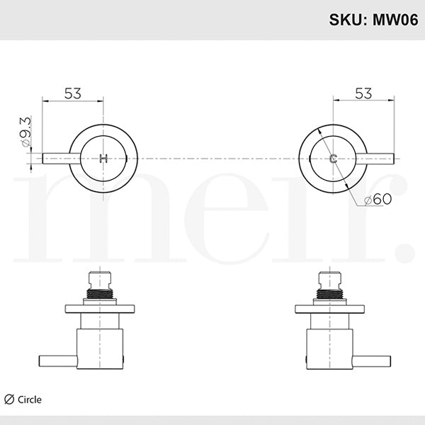 Meir Round Quarter Turn Wall Top Assembly Taps Dimensions