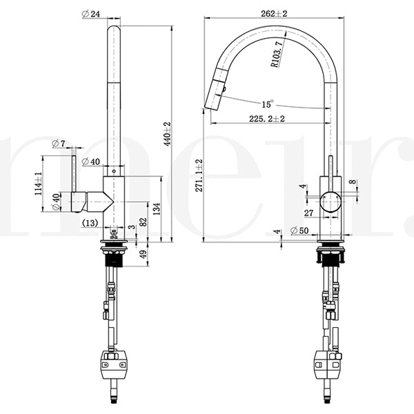 Technical Drawing - Meir Round Poccola Pull Out Kitchen Mixer Tap