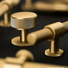 Momo Handles Belgravia Round Knob 35mm Brushed Satin Brass online at The Blue Space | Close Up