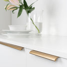 Momo Handles Ona Lip Pull Handle Dark Brushed Brass Online at The Blue Space | White Kitchen with Gold Handles
