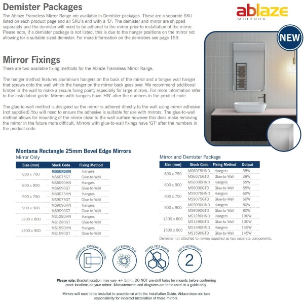 Product Features: Thermogroup Rectangle 25mm Bevel Edge Mirror