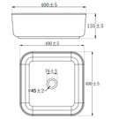 Naples Counter Top Squared Basin Technical Drawing - The Blue Space