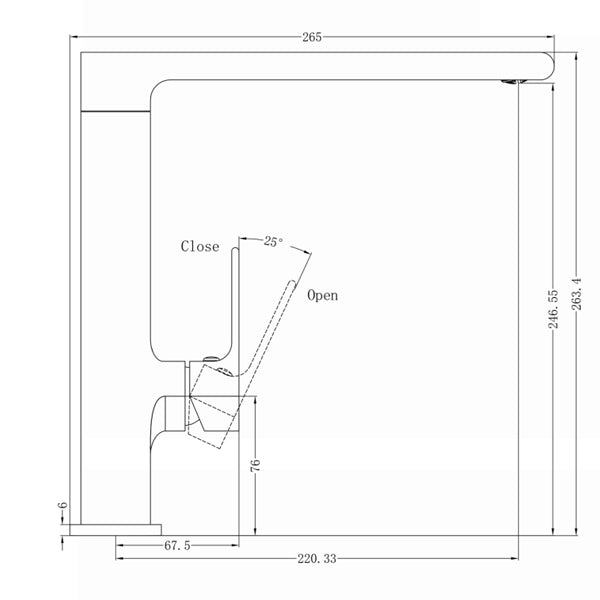 Technical Drawing - Nero Vitra Kitchen Mixer - Brushed Nickel