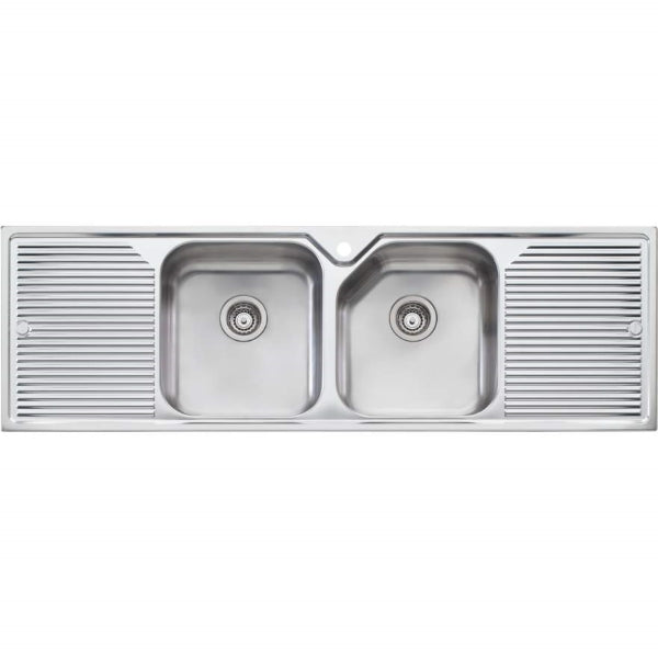 Oliveri Nu-Petite dbl bowl topmount sink w dbl drainer 1TH - The Blue Space