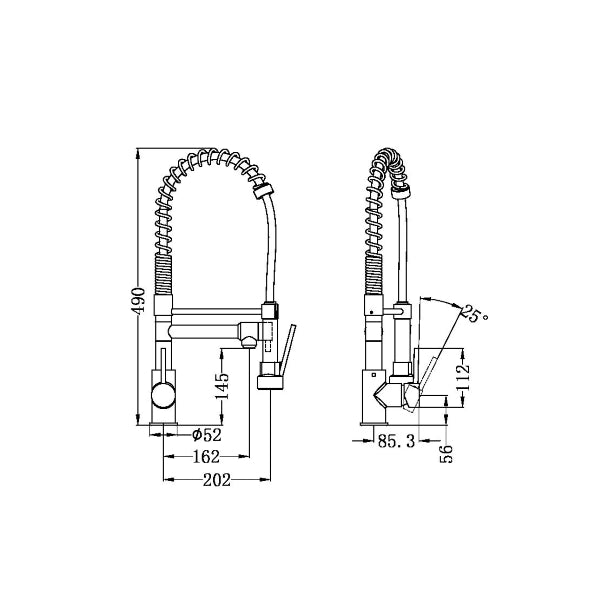 Technical Drawing: Nero Gamma Pull Out Spray Sink Mixer Chrome