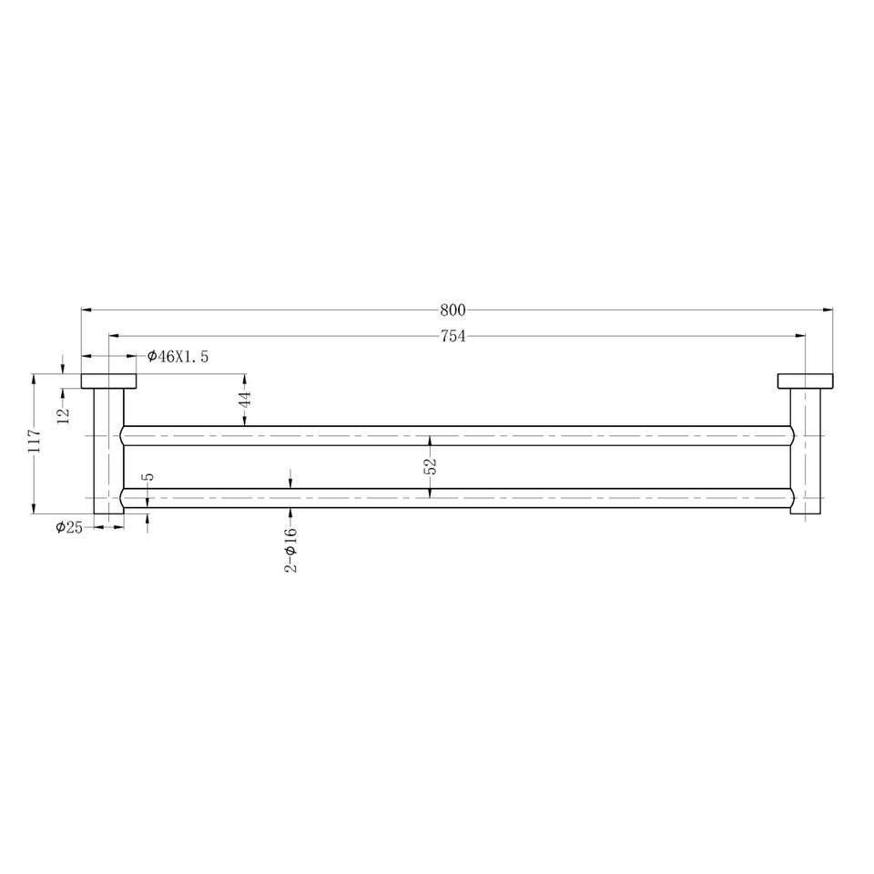 Nero Mecca Double Towel Rail 800mm Brushed Nickel