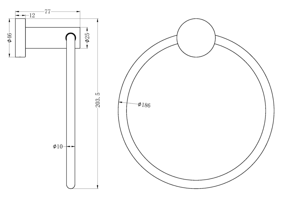 Technical Drawing: Nero Mecca Hand Towel Ring Brushed Gold