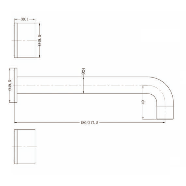 Technical Drawing: Nero Kara Wall Basin Set 180mm Spout Chrome