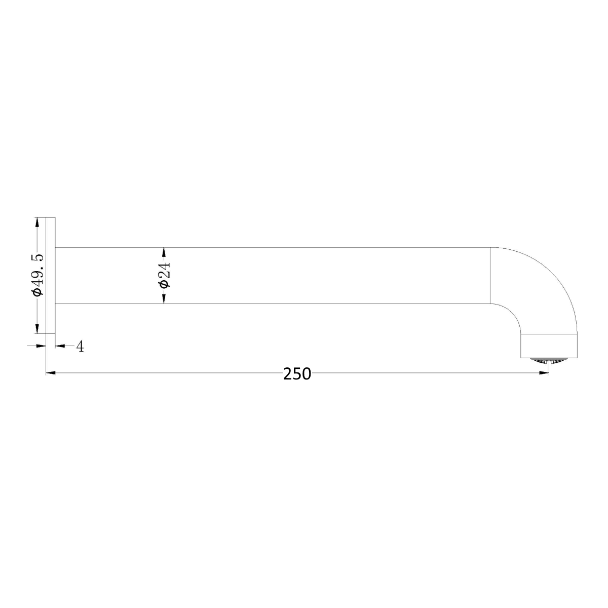 Technical Drawing: Nero Mecca Basin/Bath Spout Only 250mm Matte Black
