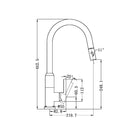 Technical Drawing: Nero Pearl Pull Out Sink Mixer with Vegie Spray White Chrome