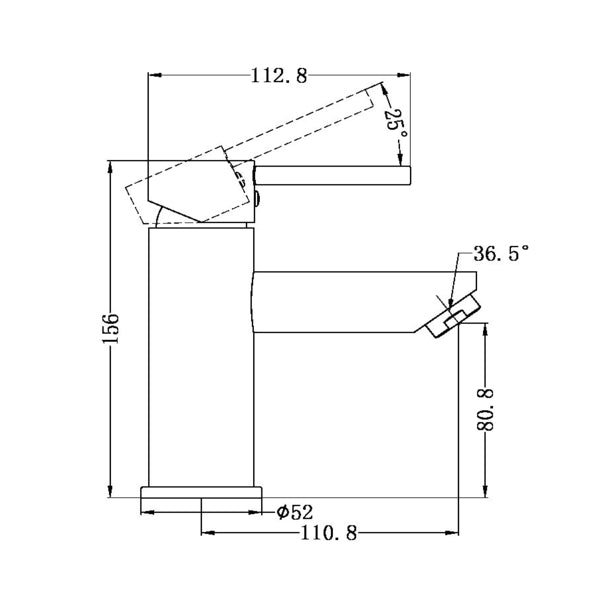 Technical Drawing: Nero Dolce Basin Mixer Straight Spout Matte Black