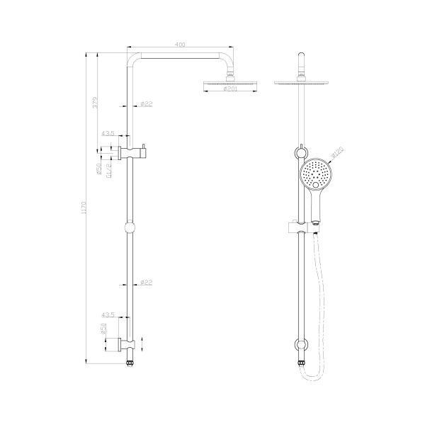 Technical Drawing: Nero Dolce/Mecca Shower Set Brushed Nickel