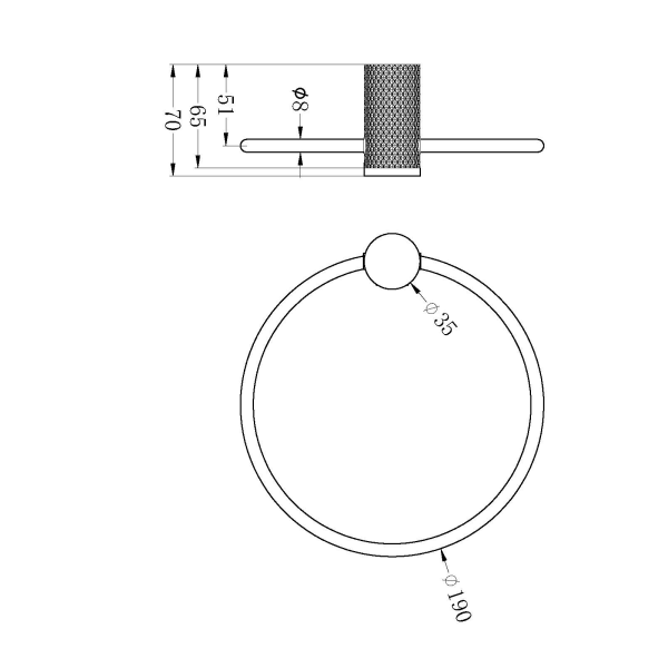 Technical Drawing: Nero Opal Towel Ring Brushed Gold