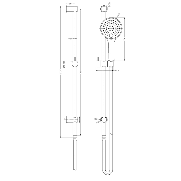Nero 3 Function Shower Rail Brushed Gold